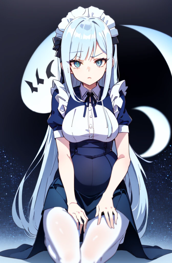 1 girl! Ray tracing, best shadows, high resolution (dim lighting) blue hair, plump and slender girl, (girl wearing white shirt, black wrinkled skirt, with black transparent pantyhose), showing a delicate slim figure and graceful curves, correctly positioned and reasonable limbs! facial details! Delicate facial features, pay attention to the position details of the legs! Pay attention to hand details! High quality! More eligible! Reduce errors, ultra-detailed CG, more reasonable picture! Delicate finger detailing,((blue medium hair)),((White Maid Costume)),blue eyes,((whole body)),whole body,