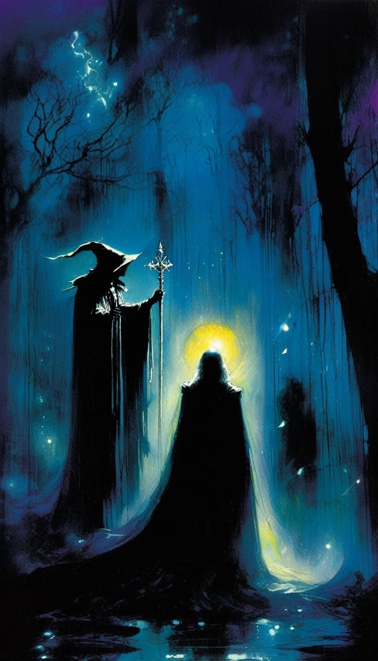 love and death, magic, dark, fantasy, night, inspired by Bill Sienkiewicz
