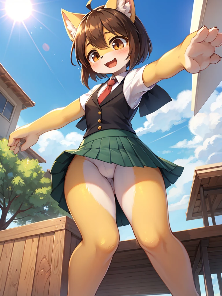After school, (Lift up skirt with hands:0.95), excitement in anticipation , (spread legs:0.7) , standup , from avobe