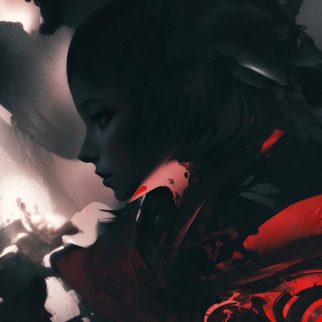 there is a woman in a red dress and a black and white photo, Nick Knight, Casey Baugh and James Jean, beeple and alphonse mucha, Benedict Bana, beeple and james jean, James Jean Soft Light 4K, James Jean Soft Light 4K, James Jean and Wlop, low detail. digital painting, baroque digital painting