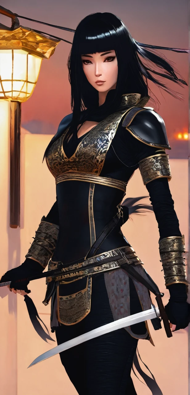Miss Nightmare in light armor black hair she is a ninja