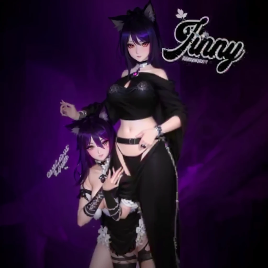 a close-up of a woman in a black blouse and a woman in a black blouse, furry art, feminine furry mini cute style, Pixiv 3DCG, ovelha, skin tanned, vrchat, furry anime, Jinx, furry art!!!, full-featured_cos!!, furry digital art, anime catgirl, anime character; full-featured cos art