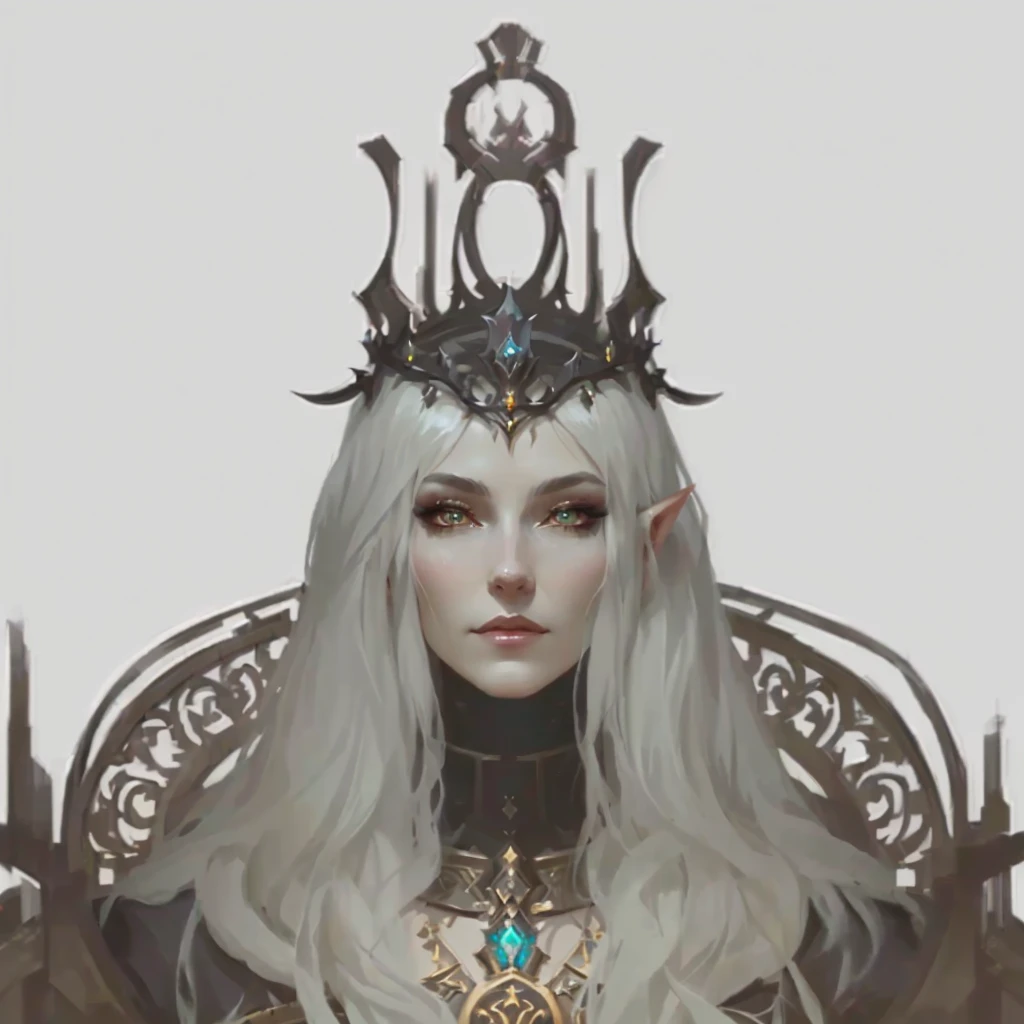 close-up of a woman with a crown on her head, portrait of an Elven Queen, portrait of a cyborg queen, Lols, Diablo 4 queen, work in Guweiz style, fantasy concept art portrait, dark fantasy character design, an Elven Queen, Elven Queen, demon queen with white horns, Darksynth character portrait, senior concept artist
