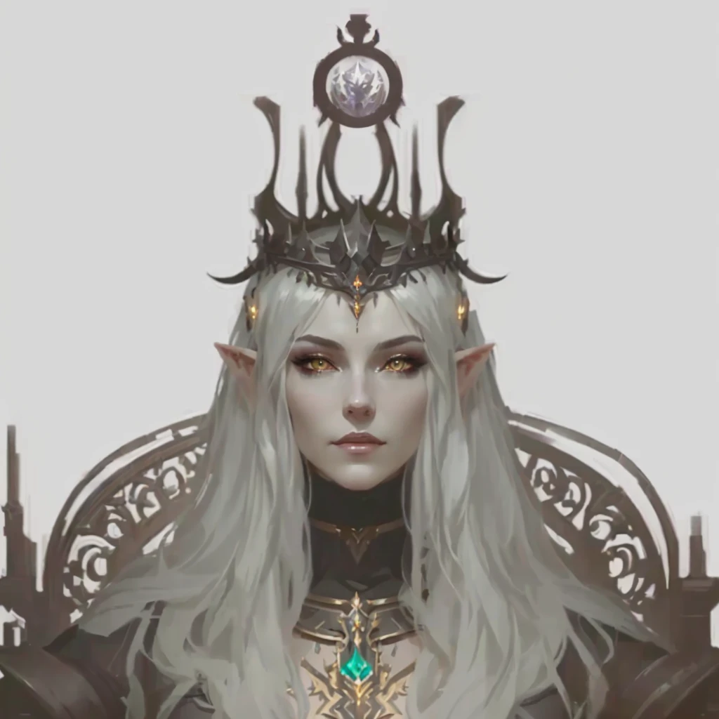 close-up of a woman with a crown on her head, portrait of an Elven Queen, portrait of a cyborg queen, Lols, Diablo 4 queen, work in Guweiz style, fantasy concept art portrait, dark fantasy character design, an Elven Queen, Elven Queen, demon queen with white horns, Darksynth character portrait, senior concept artist