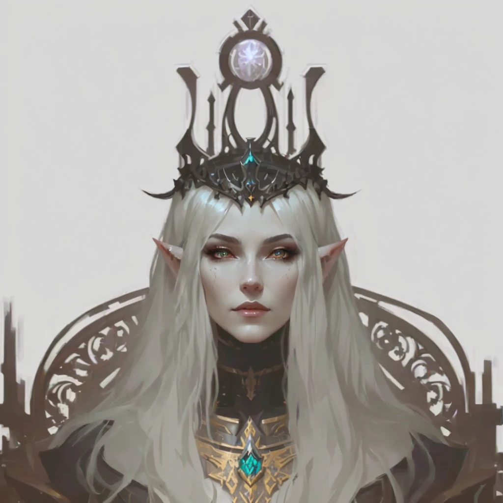 close-up of a woman with a crown on her head, portrait of an Elven Queen, portrait of a cyborg queen, Lols, Diablo 4 queen, work in Guweiz style, fantasy concept art portrait, dark fantasy character design, an Elven Queen, Elven Queen, demon queen with white horns, Darksynth character portrait, senior concept artist