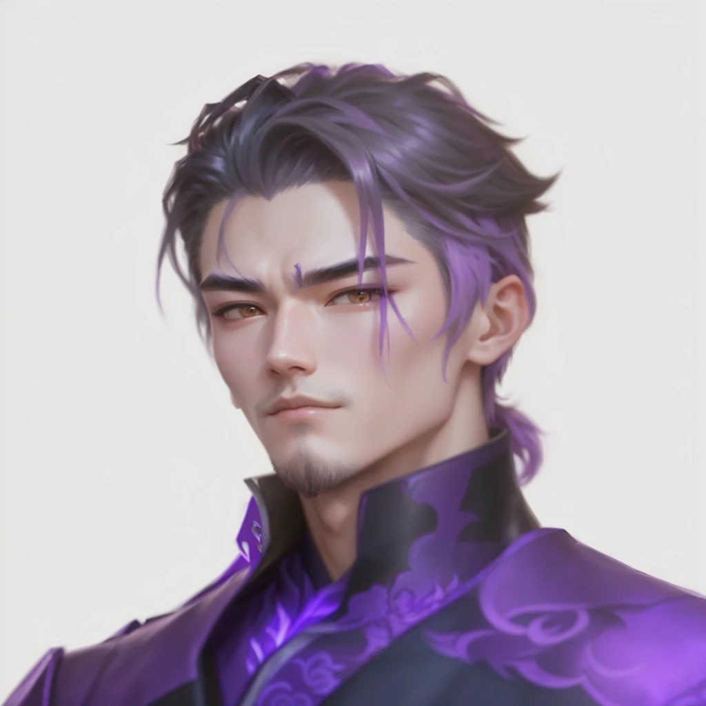 Close-up of a man with purple hair and a purple jacket, Heise Jinyao, Xianxia hero, g-liulian art style, Yanjun Chengt, Bian Lian, zhongli from genshin impact, xqc, inspired by Huang Shen, Keqing from Genshin's blow, Xianxia, Li Zixin