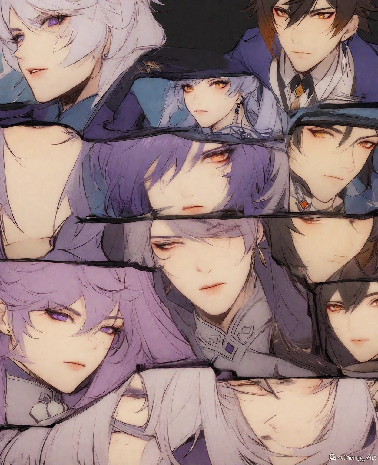Close-up of a man with purple hair and a purple jacket, Heise Jinyao, Xianxia hero, g-liulian art style, Yanjun Chengt, Bian Lian, zhongli from genshin impact, xqc, inspired by Huang Shen, Keqing from Genshin's blow, Xianxia, Li Zixin