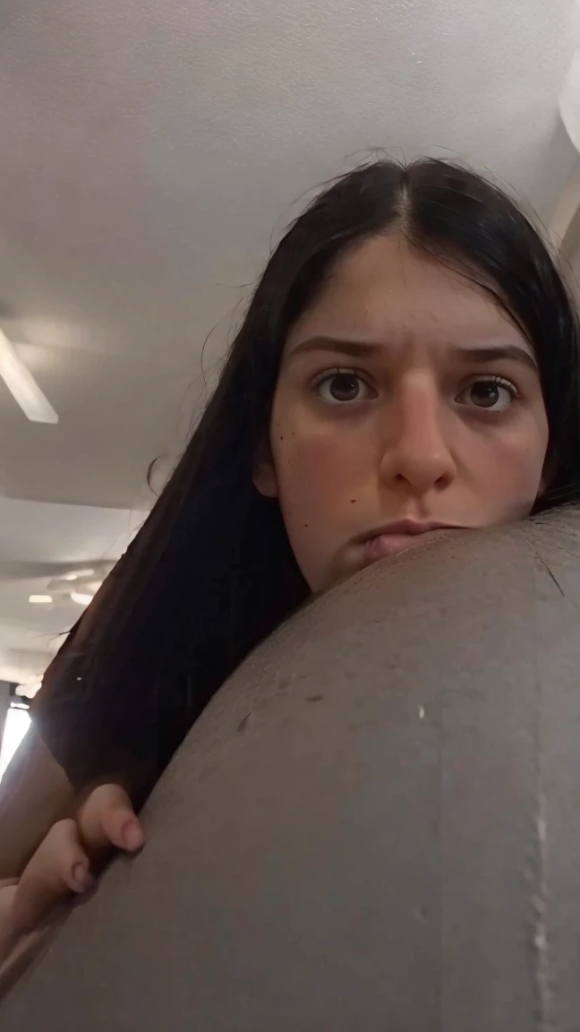 Elise, nude, pov deepthroat, from below, angry, in her room, dick in her mouth , black hair