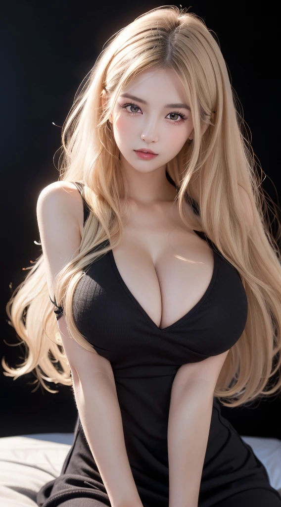 (((((super Long Hair、Long Hair、超Long Hair、Camisole dress、Fluffy Wave、White Blonde、Gal、beauty、Well-groomed face、Nordic、beautiful girl、Black background、Russia、Northern Europe))))), Highest quality, shape, Very detailed, finely, High resolution, 8k wallpaper, 完璧なダイナミックな構shape, finelyて美しい目, Natural Lip , Big Breasts, Random sexy poses,