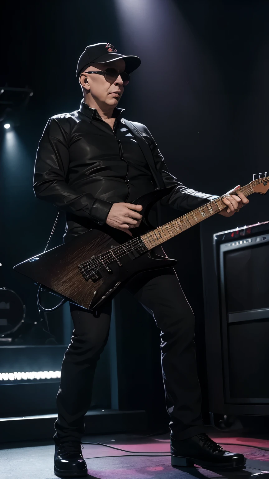 CRIAR JOE SATRIANI GUITARRIST,ON STAGE PLAYING ELETRIC GUITAR,8K, REALISTA,UHD, FULL BODY ON SATEGE
