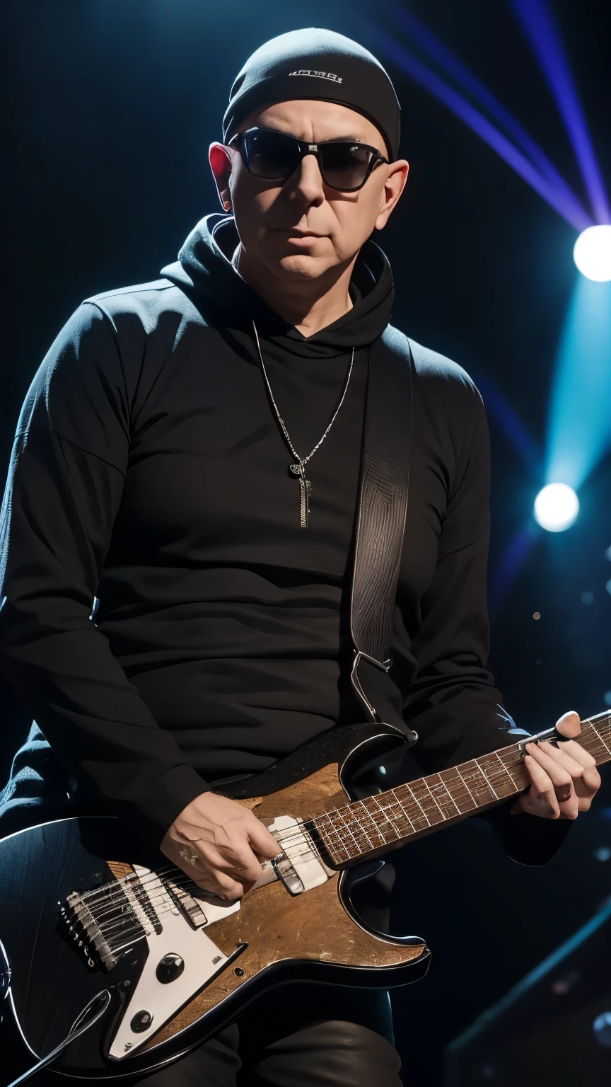 CRIAR JOE SATRIANI GUITARRIST,ON STAGE PLAYING ELETRIC GUITAR,8K, REALISTA,UHD, FULL BODY ON SATEGE