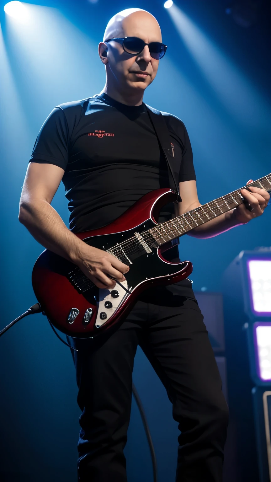CRIAR JOE SATRIANI GUITARRIST,ON STAGE PLAYING ELETRIC GUITAR,8K, REALISTA,UHD, FULL BODY ON SATEGE