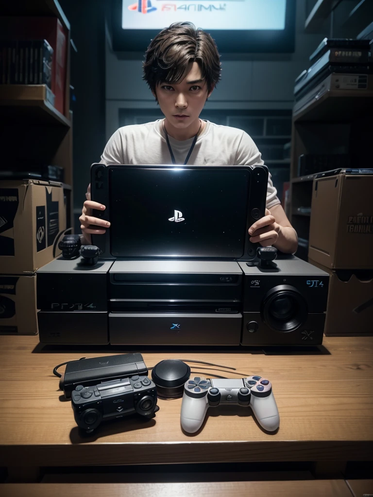 create an image with several famous ps4 games in the background and a film camera in the front with the name cinema gamer verse 

 