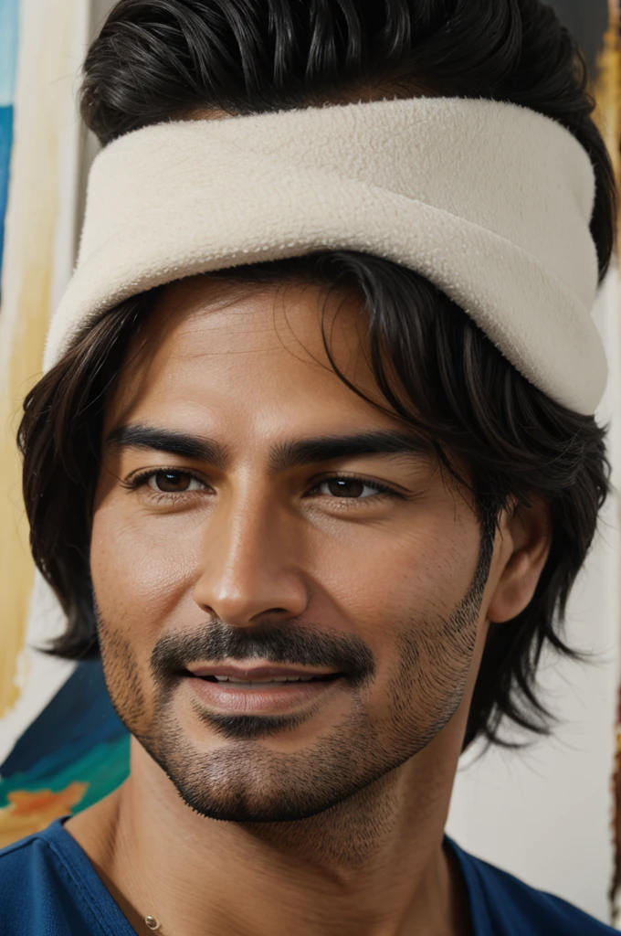 A closeup of a Chayanne painting