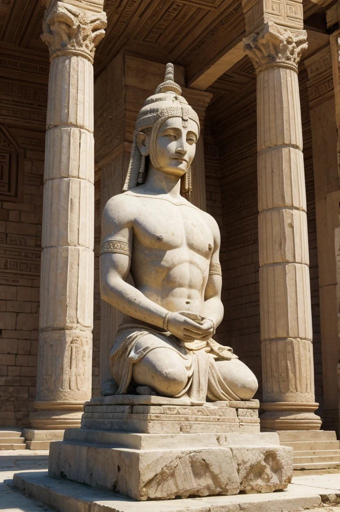 Ancient Stoic Statue With Very Angry Expression, tem barba, muitos detalhes em ambos os olhos, Outside, fundo atenas grego, open sky, com rosto extremamente detalhado full body view, Colors with low saturation with dark tone, Filmado em Sony A7S III com Sony FE 35mm f/1.8, 12.1 MP, --AR 3:2 --estilo cru