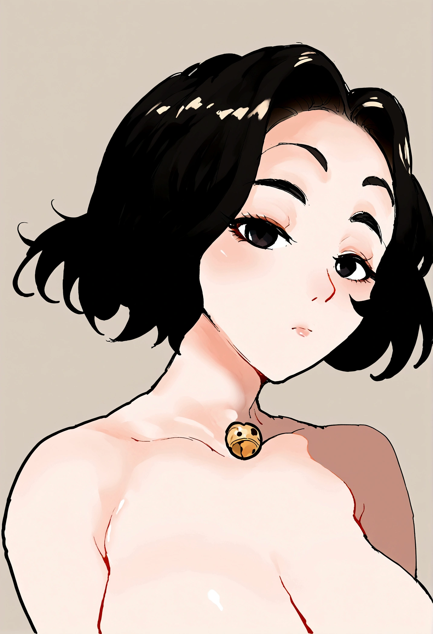score_9, score_8_up, score_7_up, score_6_up, score_5_up, score_4_up, BREAK source_anime, Doomer girl, black hair, medium hair, forehead, parted bangs, black eyes, pale skin, big breasts