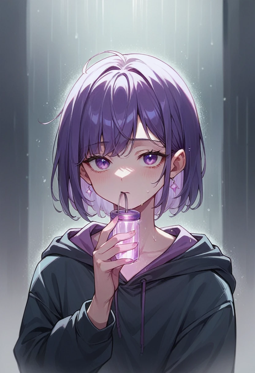 Cold lights environment, violet reflection rain