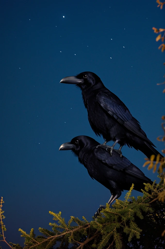 Raven above a ceaneo At night