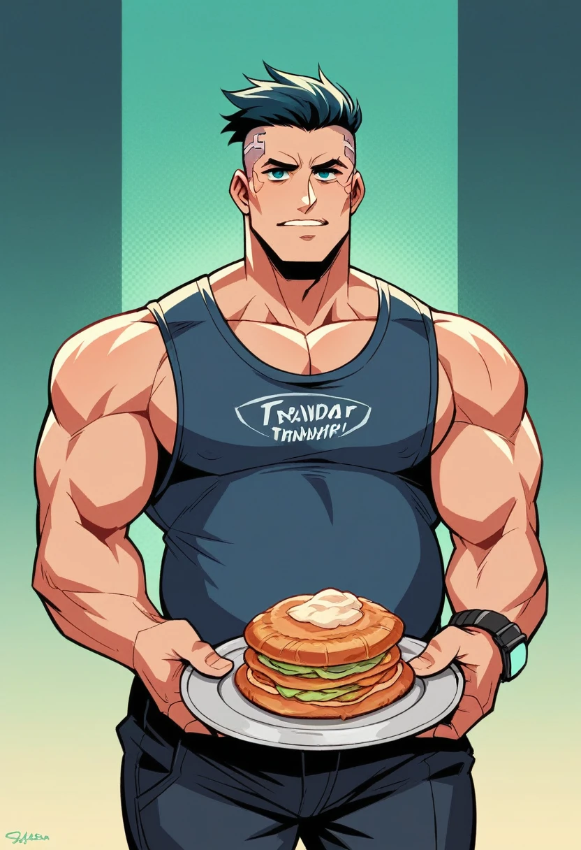 Create a logo for the personal trainer brand "Will Treinador" that is creative, innovative, modern, and elegant, conveying confidence while being disruptive. The design should be extremely professional, with high-definition and hyper-realistic details. Incorporate imagery of a weight plate, a simplified digital wristwatch, and the silhouette of a defined male trainer with short curly hair, viewed from the back and striking a pose, in a sophisticated manner. The color palette should include dark blue, cyan, white, gray, black, and purple, inspired by cyberpunk aesthetics. Ensure the name "Will Treinador" is prominently featured and easily readable in the logo.
