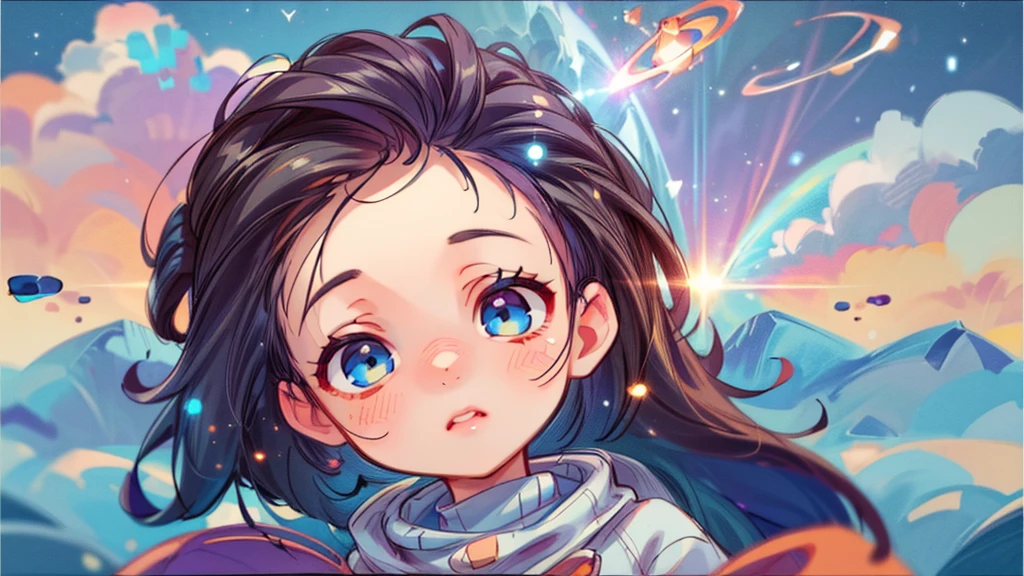 perfect eyes, Zoe,  girl, long hair, Heterochromia, astronaut, beautiful detailed eyes, beautiful detailed lips, extremely detailed eyes and face, long eyelashes, 1girl, astronaut, heterochromia, space, beautiful stars, beautiful galaxies, (best quality,4k,8k,highres,masterpiece:1.2),ultra-detailed,(realistic,photorealistic,photo-realistic:1.37),digital art, science fiction, surreal, cinematic lighting, vibrant colors, dramatic lighting, medium shot, full body, waist up, centered, detailed background, stars and galaxies in the distance, 