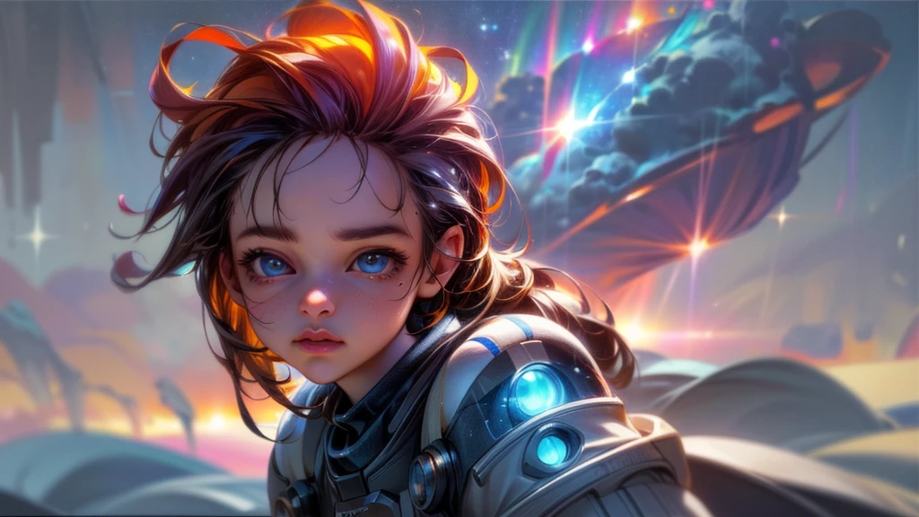 perfect eyes, Zoe,  girl, long hair, Heterochromia, astronaut, beautiful detailed eyes, beautiful detailed lips, extremely detailed eyes and face, long eyelashes, 1girl, astronaut, heterochromia, space, beautiful stars, beautiful galaxies, (best quality,4k,8k,highres,masterpiece:1.2),ultra-detailed,(realistic,photorealistic,photo-realistic:1.37),digital art, science fiction, surreal, cinematic lighting, vibrant colors, dramatic lighting, medium shot, full body, waist up, centered, detailed background, stars and galaxies in the distance, 