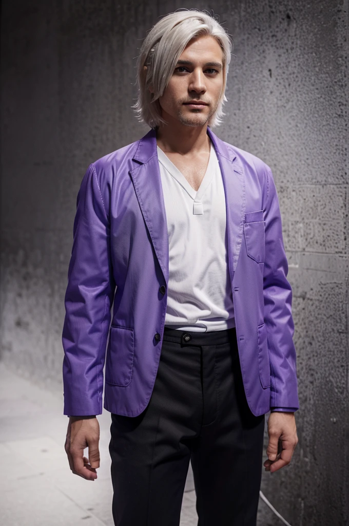 creating Minecraft fanart, a white-haired man wearing a purple jacket, rendering background, size 1280x1280
