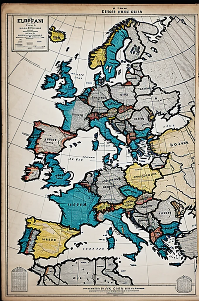 Drawing of European map before the First World War with its countries