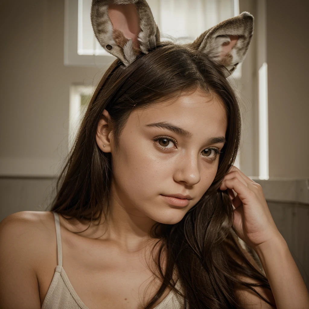 14 year old girl with rabbit ears on her head (It is for a profile photo of the face)