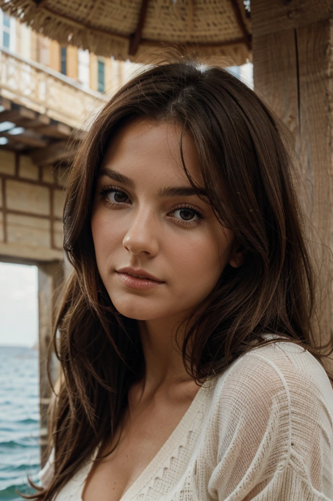 Belle brune, bord de mer, qualité