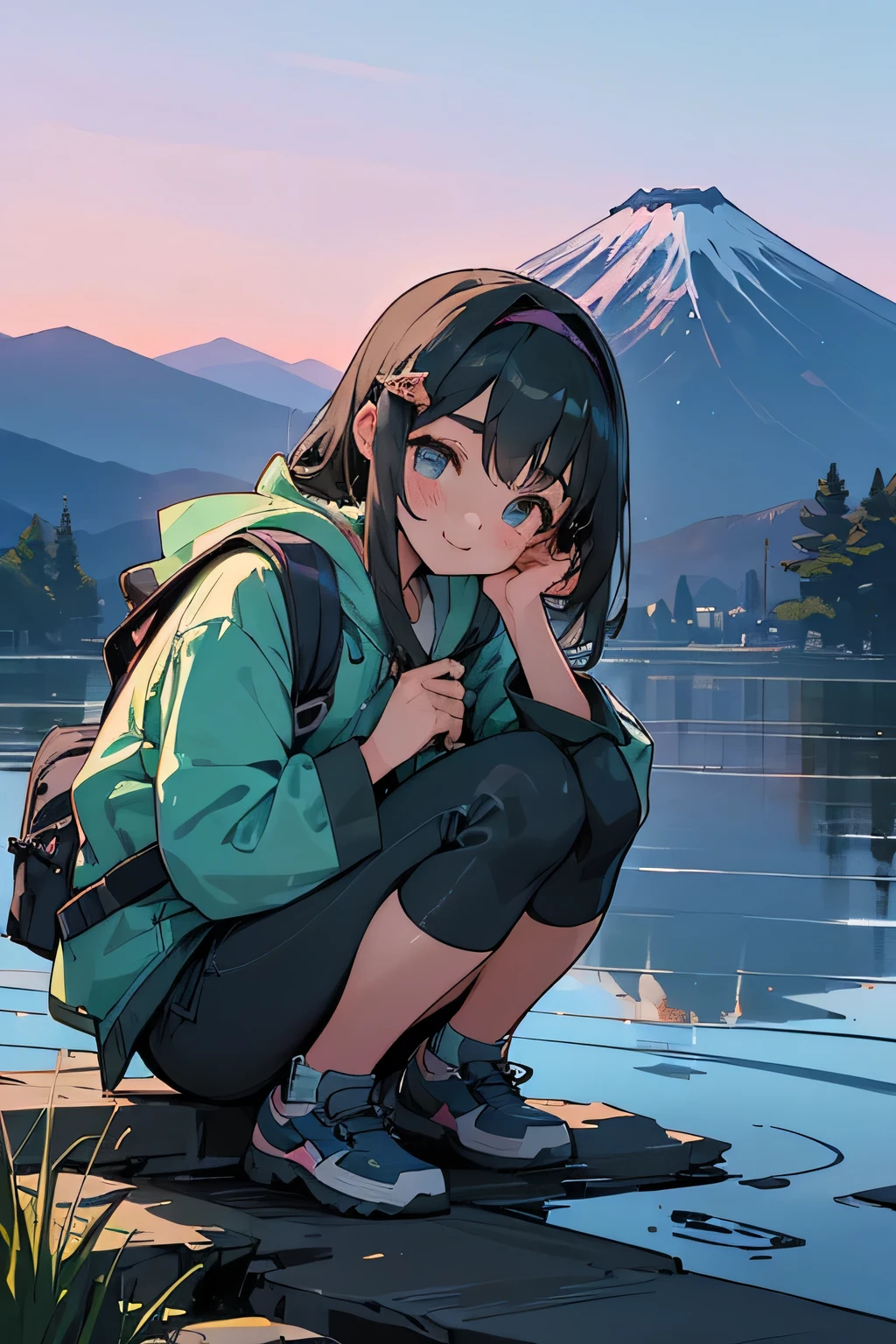 Highest quality、High resolution、Detailed Background、(Beautiful face in every detail:1.4)、Anatomically correct、(Detailed facial expressions)、age beauty、(Highly detailed face:1.2)、well-groomed eyebrows、cute gesture、A big smile、smile、buzzer、Fuji Mountain、dawn、dawn、Asahi、Cowboy Shot、
(buzzerのFuji Mountainを背景に映る2People Girl:1.5)、
Fresh green and blue、We recommend soft colors such as pink.、
Comfortable shorts or leggings are recommended、
Knee-length or will give you a cute look with just the right amount of leg exposure.、
Pair it with a light hooded jacket or parka、
Colorful prints and logos、The playful design is the key、
Choose trekking shoes for mountain climbing that have both cushioning and anti-slip properties.、
They also come in pretty pink and pastel colors.、
Pair it with accessories such as a hair band or backpack for a cuter look.、A feminine and soft look、cute