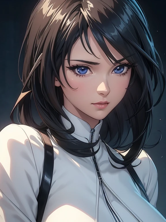 close-up, woman1, upper body,Shiny dress with high neck , background in a beautiful place,highly detailed CG, unit, 8K wallpapers, highest quality, high resolution, beautiful lighting, realistic shadow,detailed face Highly,detailed eyes Highly,detailed hair Highly , fullbody big tits