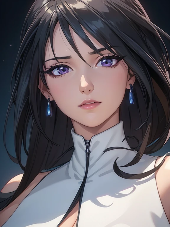 close-up, woman1, upper body,Shiny dress with high neck , background in a beautiful place,highly detailed CG, unit, 8K wallpapers, highest quality, high resolution, beautiful lighting, realistic shadow,detailed face Highly,detailed eyes Highly,detailed hair Highly , fullbody big tits
