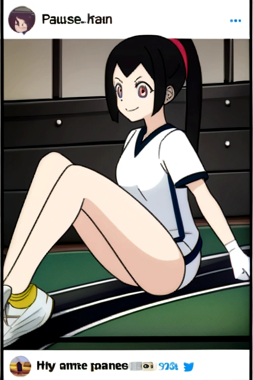 Healthy and sporty Japanese girl,Athlete's slender body,Her legs are open,Anime Style,Action Line, detailed, Trending on Instagram,smile,Pause