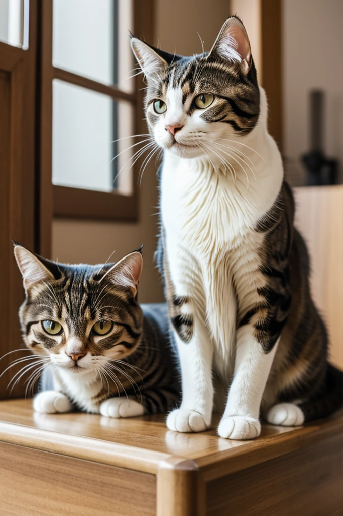 Domestic cat doing a happy pose