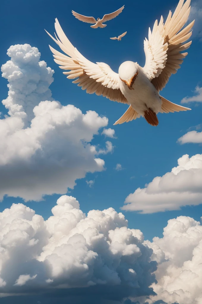 A bread with wings flying through clouds
