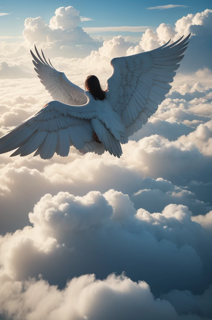 A bread with wings flying through clouds