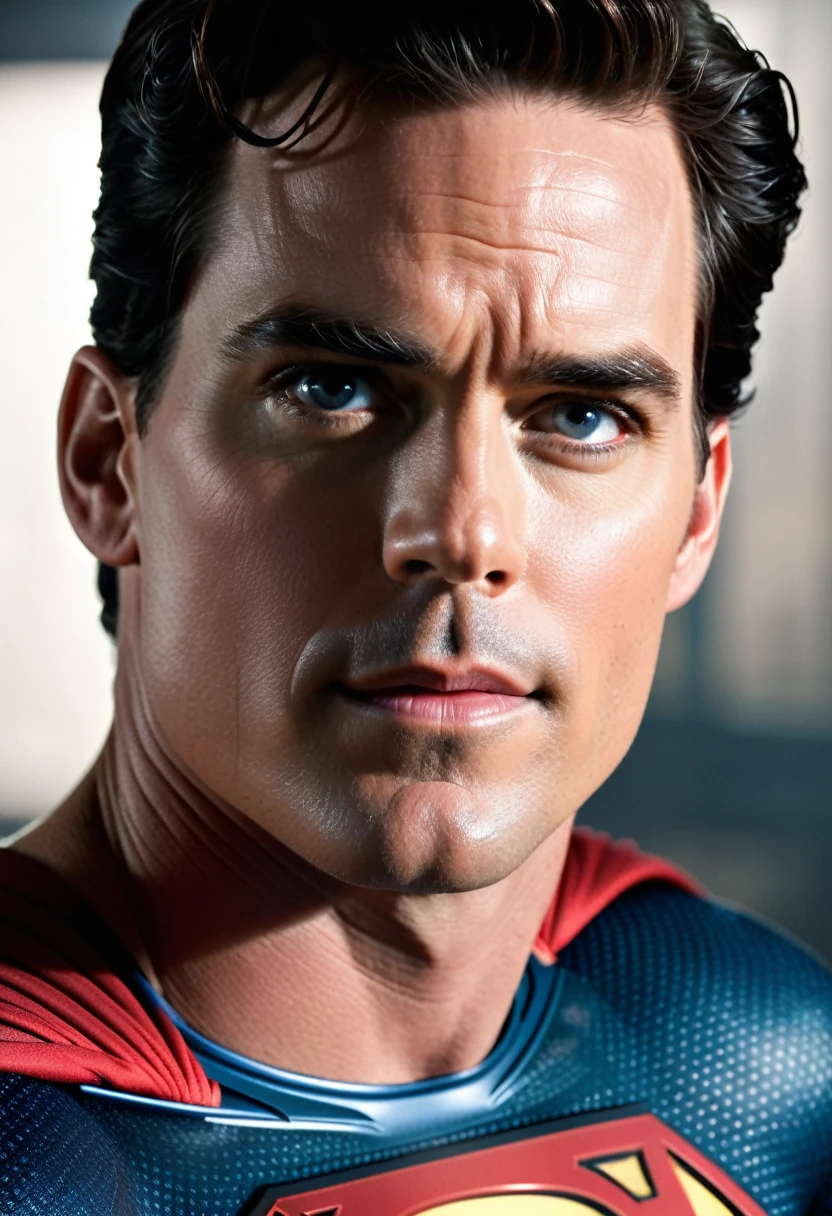 (((Extreme close-up Matt Bomer under the mantle of Clark Kent aka Superman Front Images Color Images Splash suit Man Of Steel movie)))