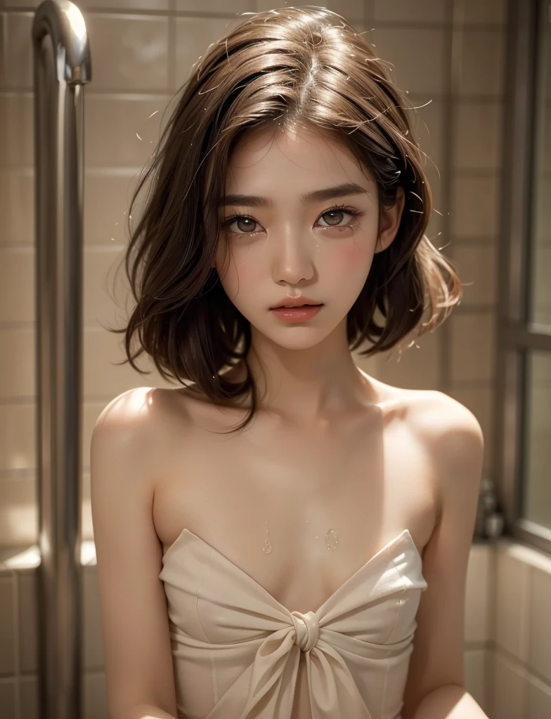 　4K,((Highest quality)), ((masterpiece)),BREAK,((one girl)), (detailed),((in shower room)), ((One girl)),((perfect anatomy)), ((nude)),((13 years old)),(((flat chest1.9))), (stare at viewer with stern eyes:1.5),((one girl)),(bitting own lip:1.1),(angry:0.9),nose blush,(shamefull:1.2),(bob cut hair),surprised, ((beautiful realistic face)),((A bow tie)),Beautiful Korean Women, Beautiful young Korean woman, Young and adorable Korean face, Gorgeous Young Korean Woman, Korean Girls, Girl cute beautiful face, Portraits of Korean female idols, Young and pretty Asian face, Cute natural anime face,Asian pretty face,((finely detailed face)),((glistening eyes)),((glistening eyes )),((large eyes)),(( pretty eyes)) ,(detailed),Perfect Face,((One girl)), ((clear eyes)),((show nipples)),((beautiful skin)), don't wear anything ,((show nipples)),(upper body),((Crying face)),(face down),(((flat chest1.9)))