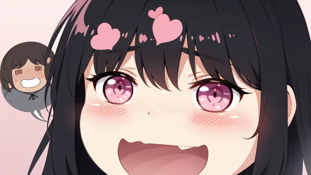 One girl,Black Hair,Pink eyes,(blush:1.1)、Shy open-mouthed face、 ((Heavy breathing:1.3)), like,  smile、Big Breastaid Cafe Cosplay