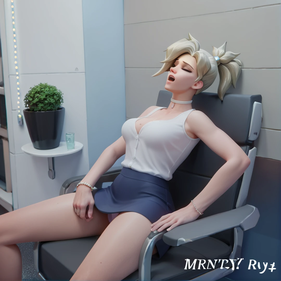score_9,score_8_up,score_7_up,score_6_up ,source_overwatch score_9, score_8_up, score_7_up, 1woman, solo, mercy \(overwatch\), high quality,white blouse, skirt, ecstasy face, open mouth, hand in pants