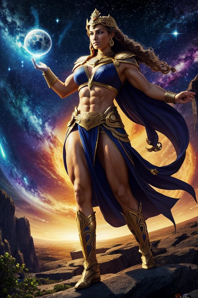 Another beautiful planet in the.universe where powerful gods live in infinity With powers and magic that are beautiful and muscular and powerful queens with magic and mythological animals