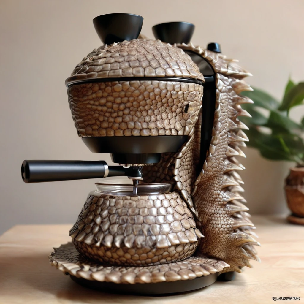 Coffee maker made by r3psp1k3s, Reptile skin, spine,