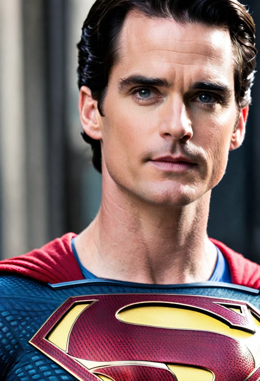 (((Extreme close-up Matt Bomer under the mantle of Clark Kent aka Superman Front Images Color Images Splash suit Man Of Steel movie)))