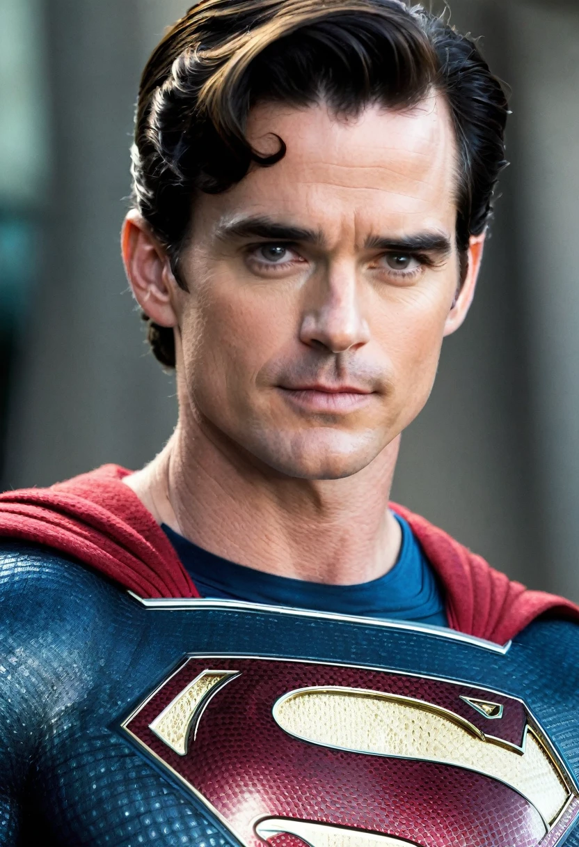 (((Extreme close-up Matt Bomer under the mantle of Clark Kent aka Superman Front Images Color Images Splash suit Man Of Steel movie)))