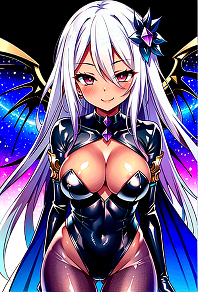 masterpiece, high quality, 4K, Beautiful design, Shiny, Award-winning photo, Very detailed, wonderful, Finer details, Absurd, Very detailed woman, Very detailed , Black Dress、Contact lenses for red eyes、Breast Size D、I can see your chest、(One Girl) ,(((Dark Skin)))、 Dynamic Angle , Official Art , Are standing , Bottom View,(corruption:1.2),(Hollow Eyes:1.2),(Groin tattoo:1.3),(Lower abdomen tattoo:1.3),(Wicked Smile:1.3)