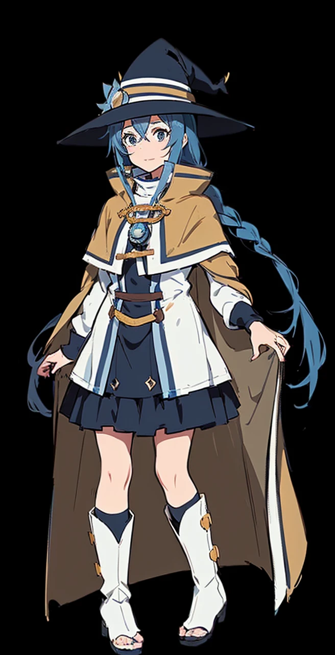 a cartoon of a woman with a hat and cape, Agua de Konosuba, anime girl named lucy, I will deny the matter, sao style anime, alchemist girl, female anime character, Mushoku Tensei, anya from the spy family x, anime moe art style, Marisa Kirisame, rune factory 5 art style, as anime character, Beatriz Azul