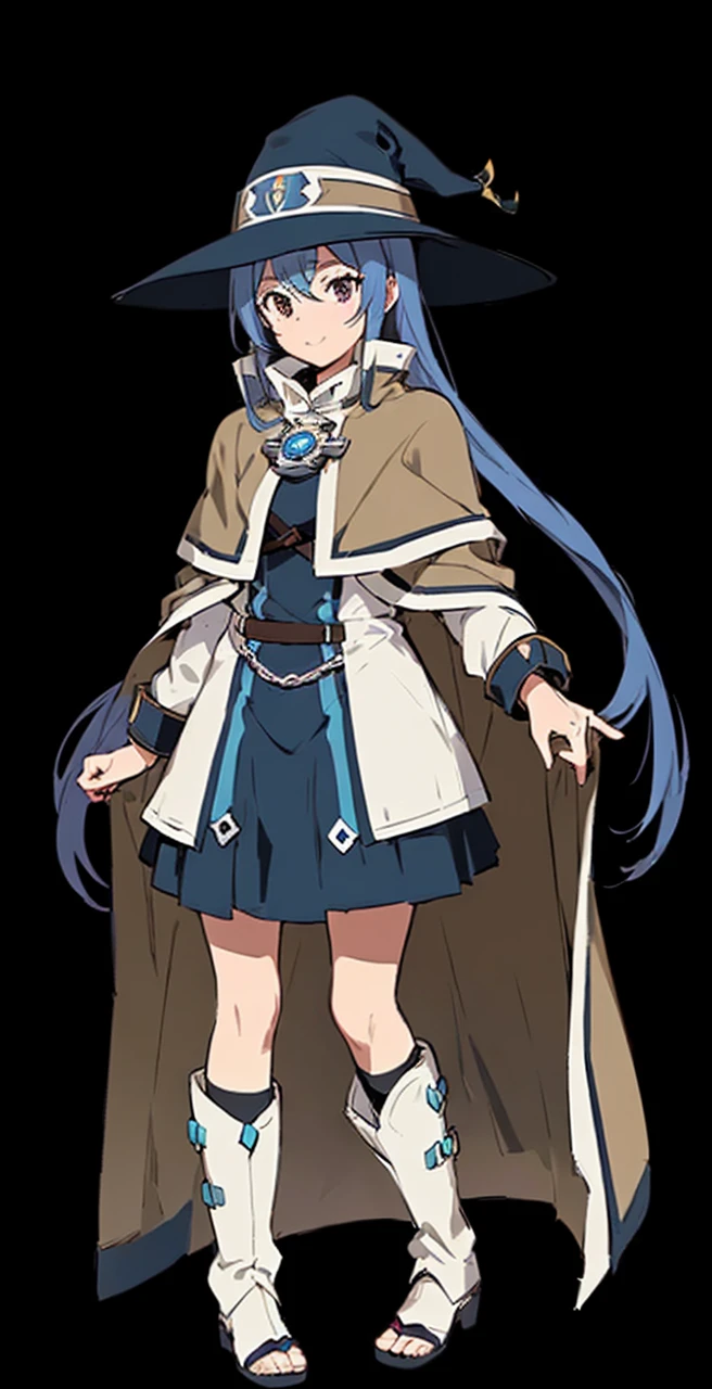 a cartoon of a woman with a hat and cape, Agua de Konosuba, anime girl named lucy, I will deny the matter, sao style anime, alchemist girl, female anime character, Mushoku Tensei, anya from the spy family x, anime moe art style, Marisa Kirisame, rune factory 5 art style, as anime character, Beatriz Azul