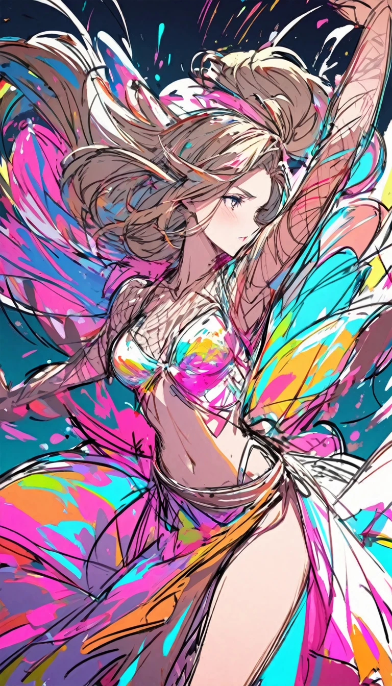colorful sketch, 1woman dancing,extremly detailed
