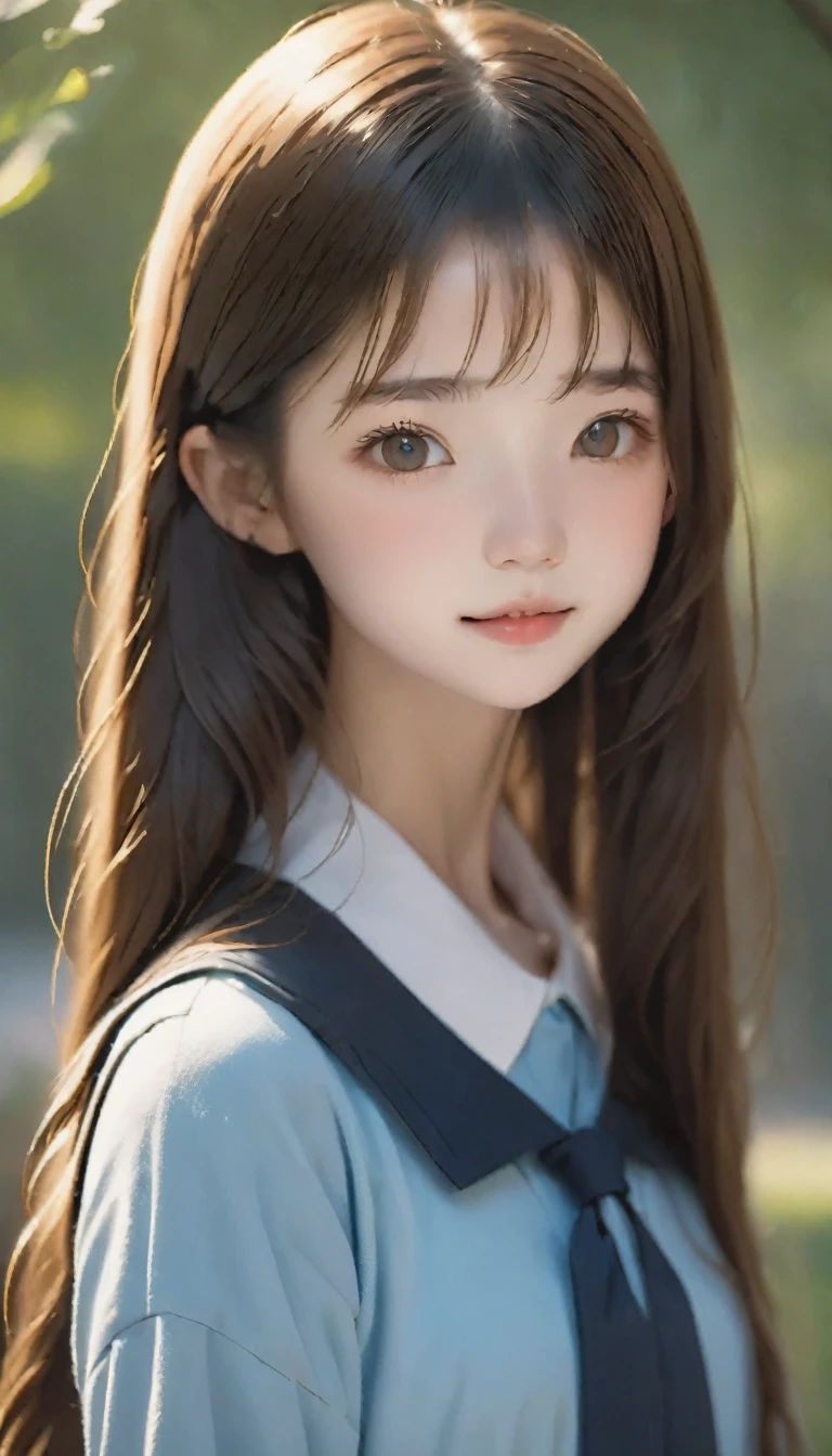 RAW Photos、Realistic、Ultra-realistic、Full body angle、(((One Girl、cute、Black and brown hair)))、(((Duck mouth、Dimples、Highly detailed face and skin texture)))、(((Straight long hair)))、High School Uniform:1.37、Neat and clean 、Highest quality、masterpiece、Ultra-high resolution、8K