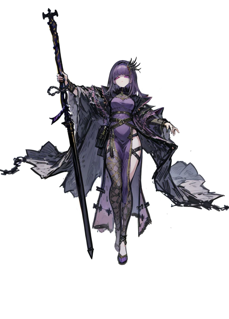 1girl, pink eyes, purple hair, magic warrior, saint, mage, nice clothes, (high resolution, high detail, best quality),
black background, sad, magic sword